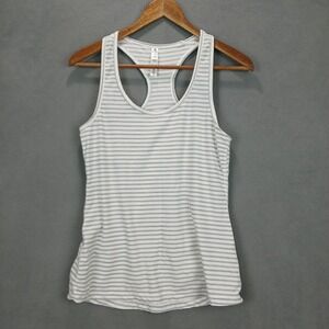 90 Degree by Reflex Tank Top Womens Medium White Gray Striped Racerback Workout‎